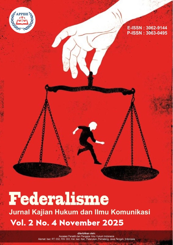 					View Vol. 2 No. 4 (2025): November: Federalisme : Jurnal Kajian Hukum dan Ilmu Komunikasi 
				